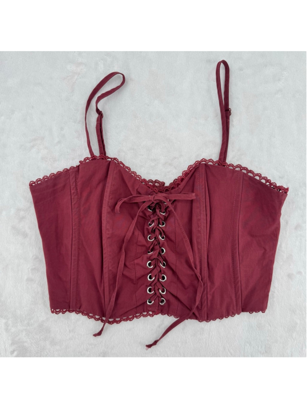 Burgundy Corset Cropped Top Coquette Regency Victorian Size XS Beverly & Becky